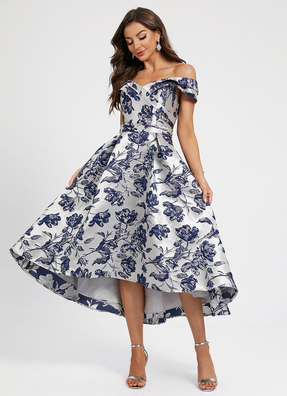 Robe Asymétrique Fleurie Satinée