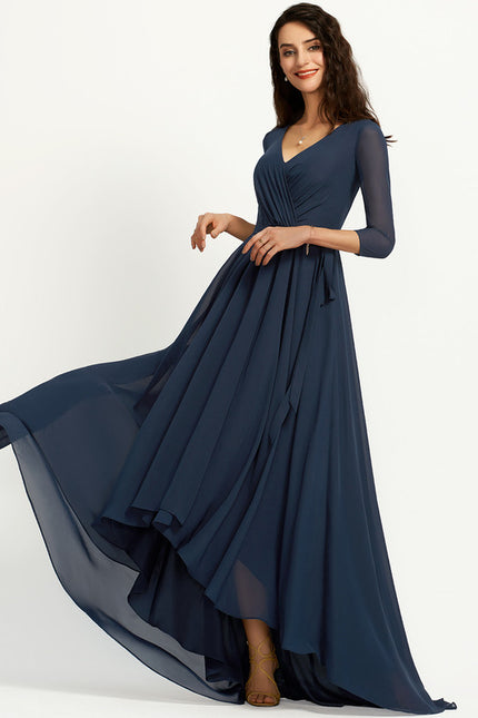 Robe Asymétrique Bleu Marine Trapèze Plissé - gallery 5