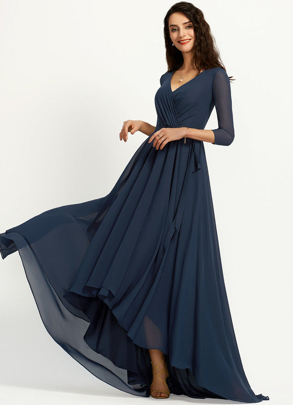 Robe Asymétrique Bleu Marine Trapèze Plissé - gallery 5
