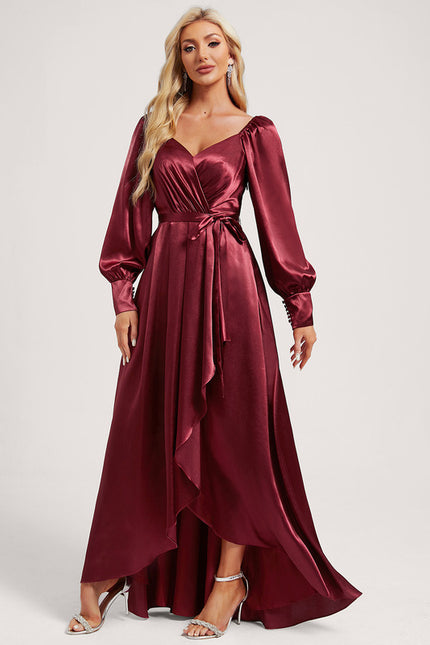 Robe Asymétrique Satin Bleu Volants - gallery 2