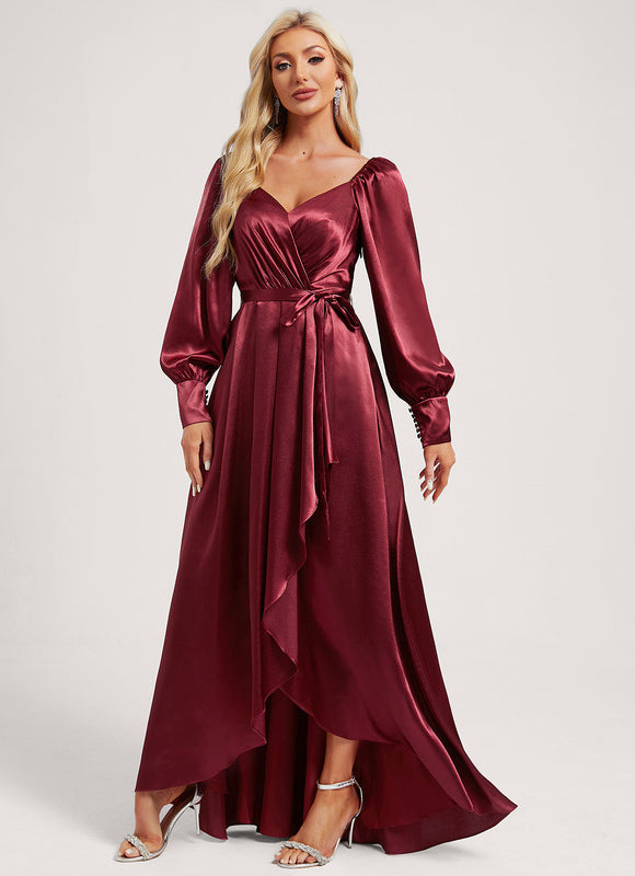 Robe Asymétrique Satin Bleu Volants - gallery 2