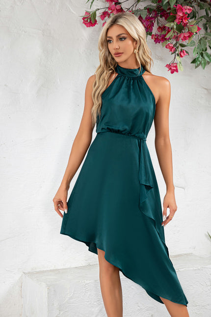 Robe Asymétrique Satin Émeraude