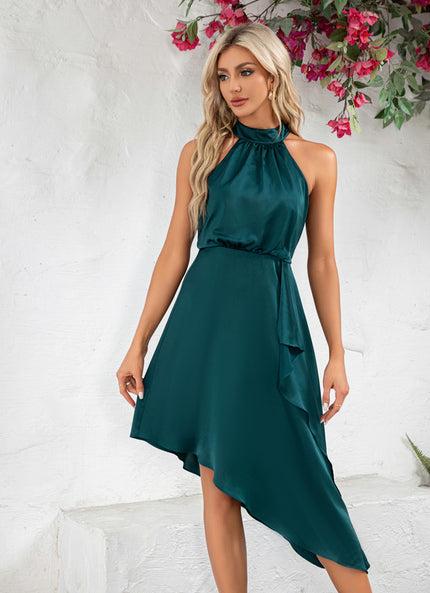 Robe Asymétrique Satin Émeraude