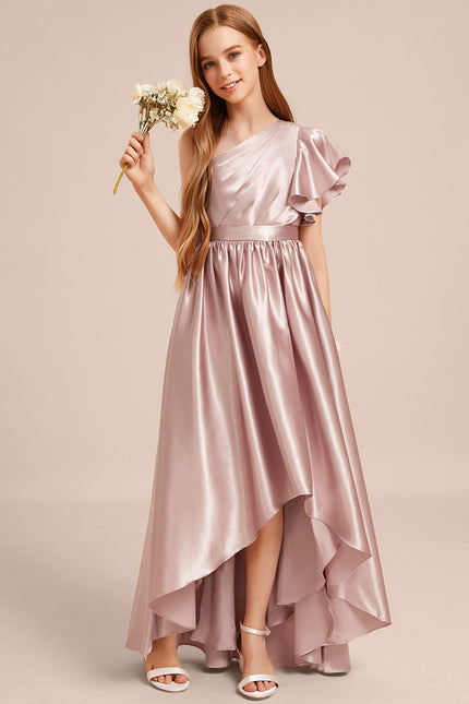 Robe Asymétrique Satin Rose Pâle - gallery 2