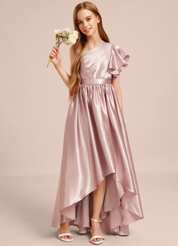 Robe Asymétrique Satin Rose Pâle - gallery 2