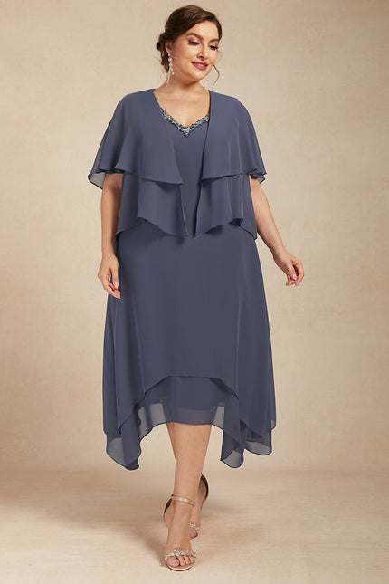 Robe Asymétrique Vaporeuse Bleu-Gris - gallery 7