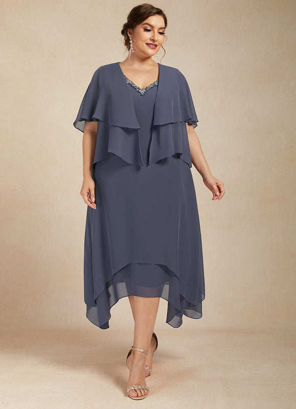 Robe Asymétrique Vaporeuse Bleu-Gris - gallery 7