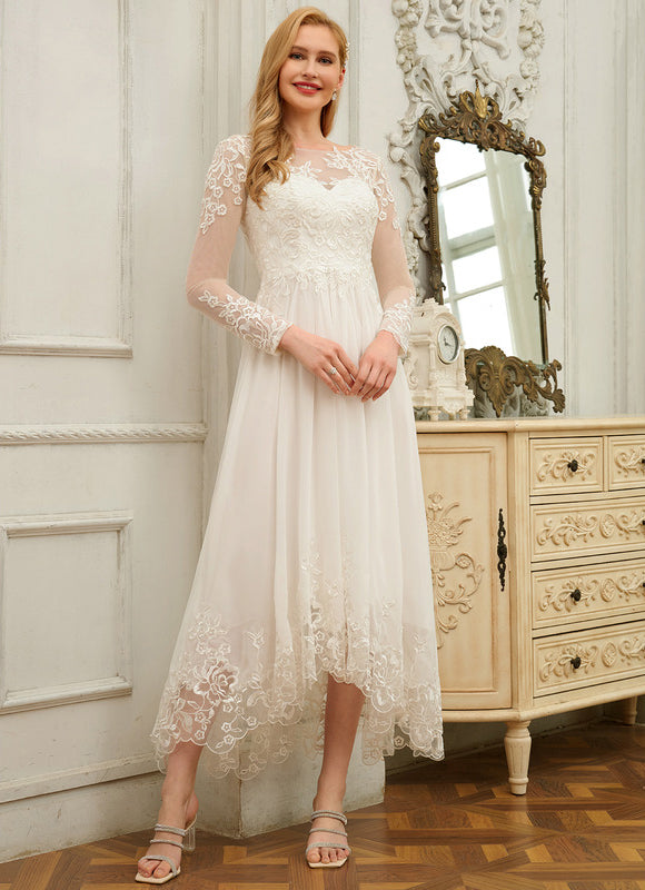 Robe Asymétrique En Dentelle Délicate - gallery 2