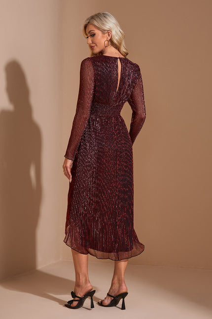 Robe Asymétrique Bordeaux Scintillante - gallery 1