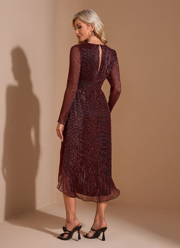 Robe Asymétrique Bordeaux Scintillante - gallery 1