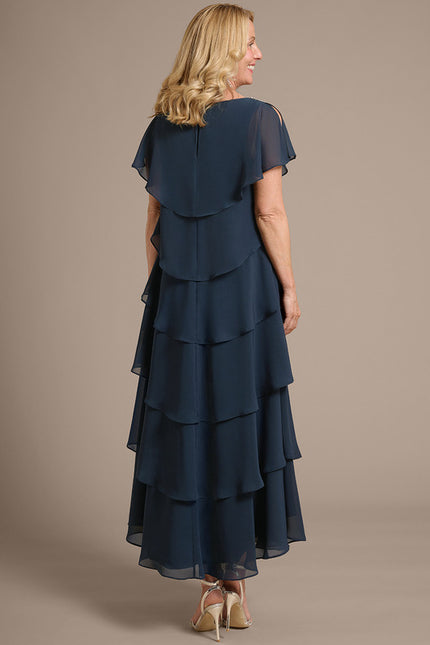 Robe Asymétrique Fluide À Volants Marine - gallery 5