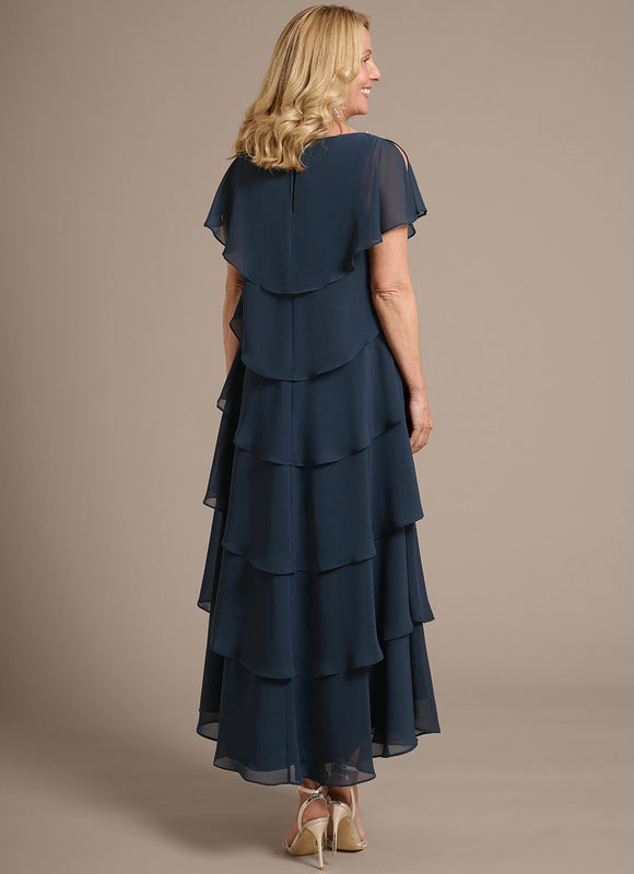 Robe Asymétrique Fluide À Volants Marine - gallery 5