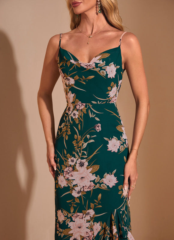 Robe Asymétrique Émeraude Florale - gallery 2