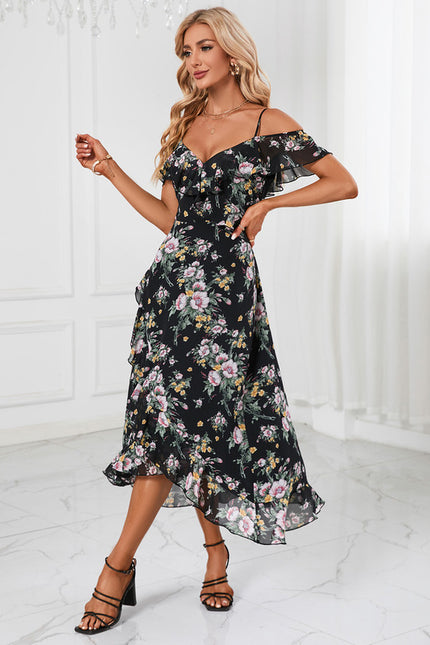 Robe Asymétrique Noire Fleuri - gallery 3