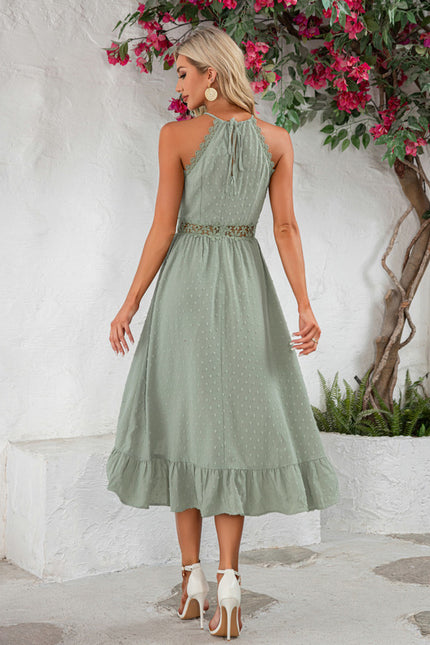 Robe Asymétrique Midi Volants Vert Deau - gallery 5