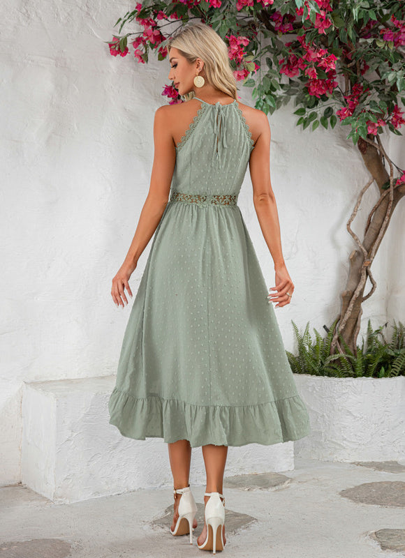 Robe Asymétrique Midi Volants Vert Deau - gallery 5