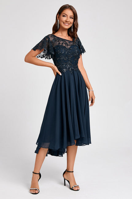 Robe Asymétrique Élégante Marine - gallery 2