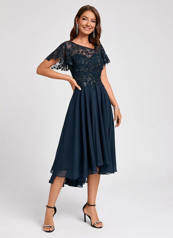 Robe Asymétrique Élégante Marine - gallery 2