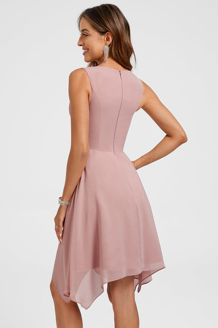 Robe Asymétrique Mousseline Rose - gallery 6