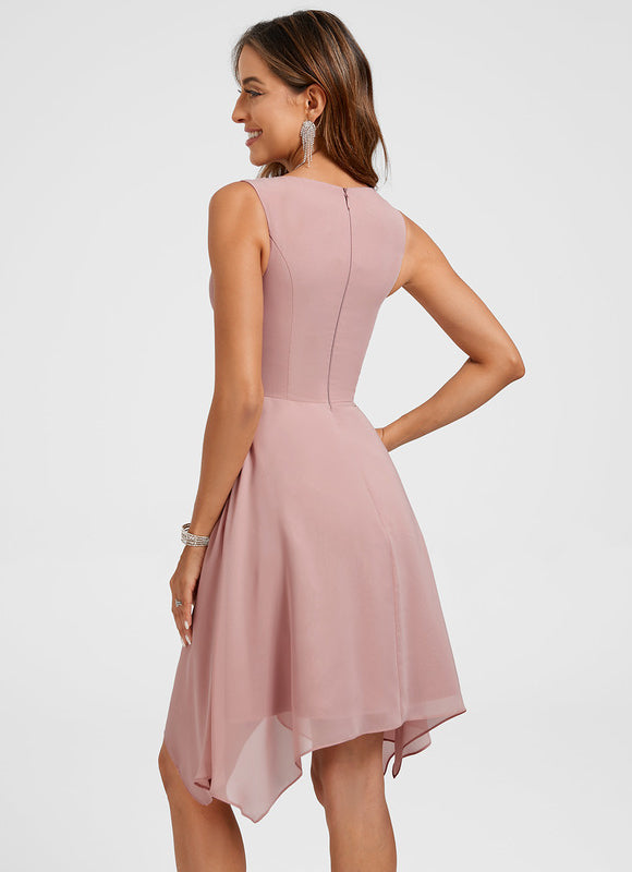 Robe Asymétrique Mousseline Rose - gallery 6