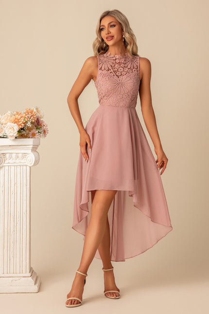 Robe Asymétrique Rose Dentelle - gallery 4