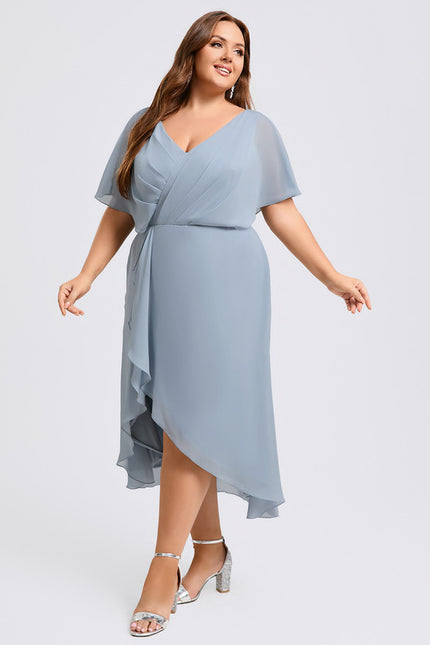 Robe Asymétrique Cocktail Bordeaux Volants - gallery 7
