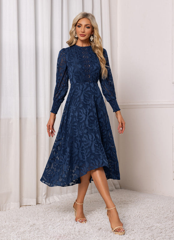 Robe Asymétrique Midi Dentelle Bleu - gallery 4