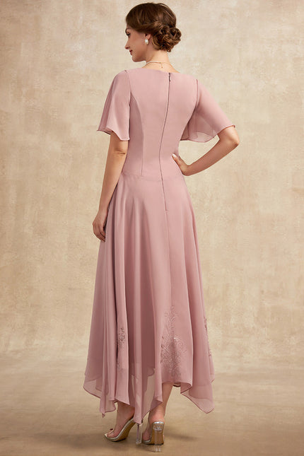 Robe Asymétrique Fluide Rose Brodée - gallery 5