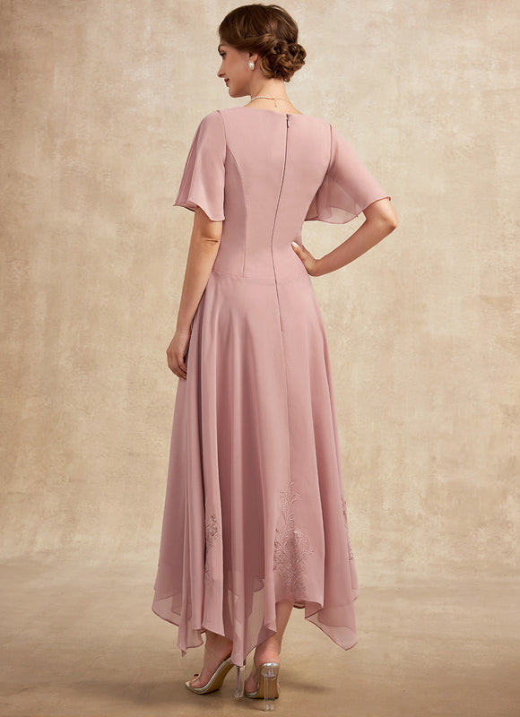 Robe Asymétrique Fluide Rose Brodée - gallery 5
