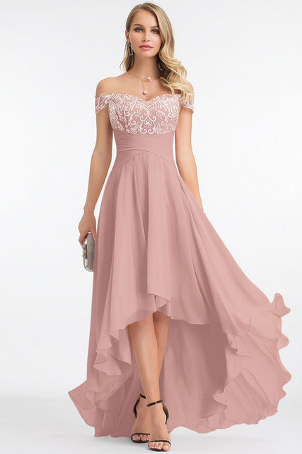 Robe Asymétrique Dentelle Rose - gallery 1