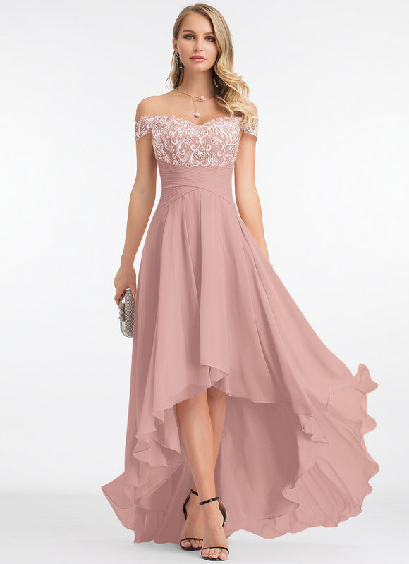 Robe Asymétrique Dentelle Rose - gallery 1