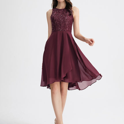 Robe Asymétrique Mousseline Bordeaux