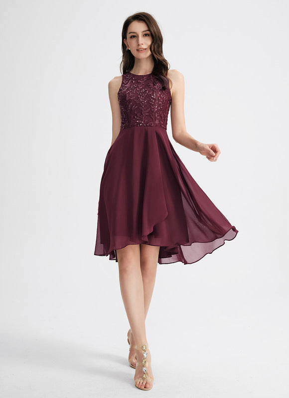 Robe Asymétrique Mousseline Bordeaux