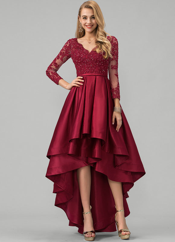 Robe Asymétrique Satin Bordeaux Chic - gallery 1