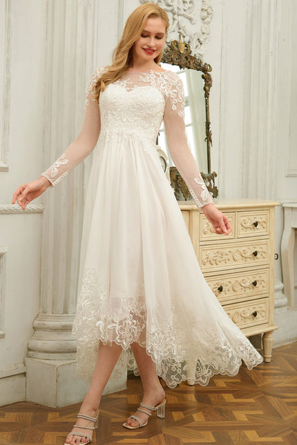 Robe Asymétrique En Dentelle Délicate - gallery 1