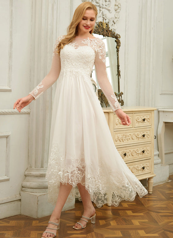 Robe Asymétrique En Dentelle Délicate - gallery 1