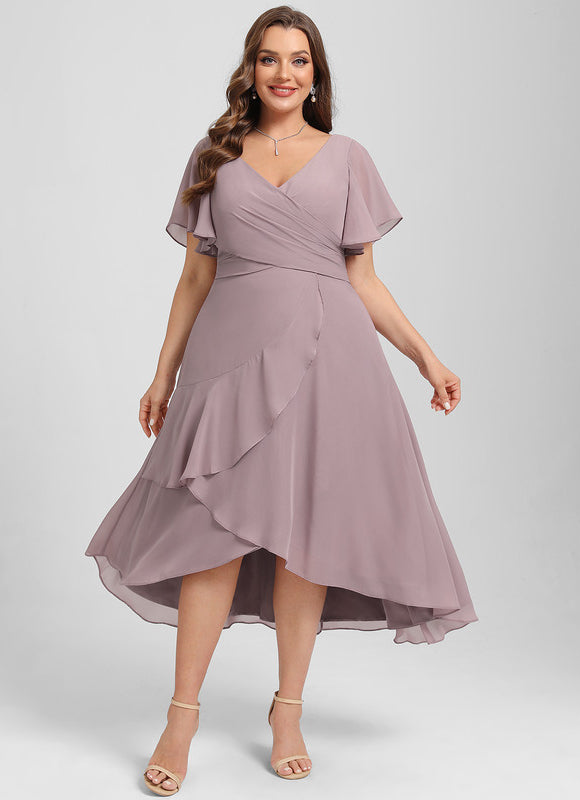 Robe Asymétrique Fluide Rose Pâle - gallery 9