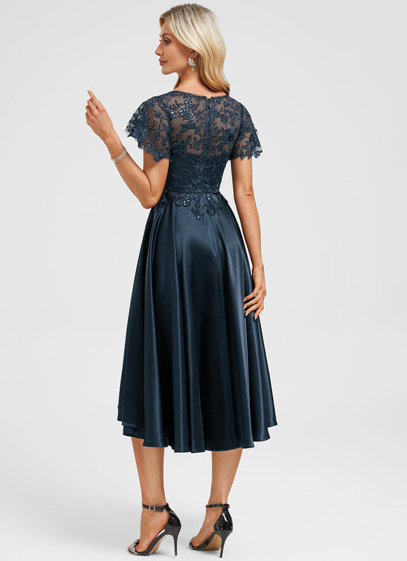 Robe Asymétrique Satinée Ornée - gallery 5
