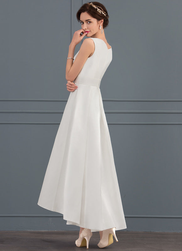 Robe Asymétrique Satinée Blanche Chic - gallery 1