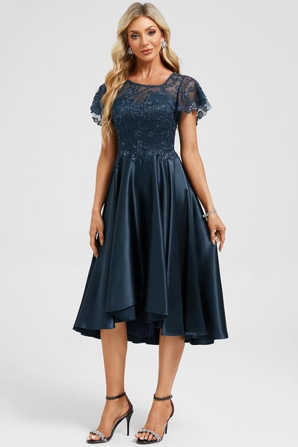 Robe Asymétrique Satinée Ornée - gallery 2