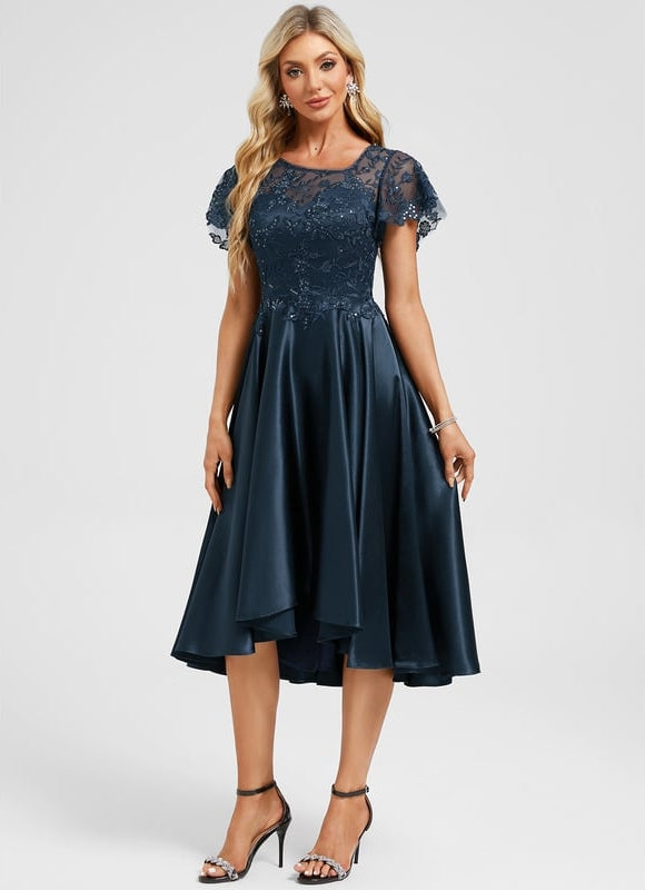 Robe Asymétrique Satinée Ornée - gallery 2