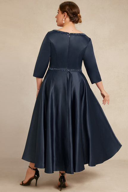Robe Asymétrique Satin Bleu Nuit Élégante - gallery 4