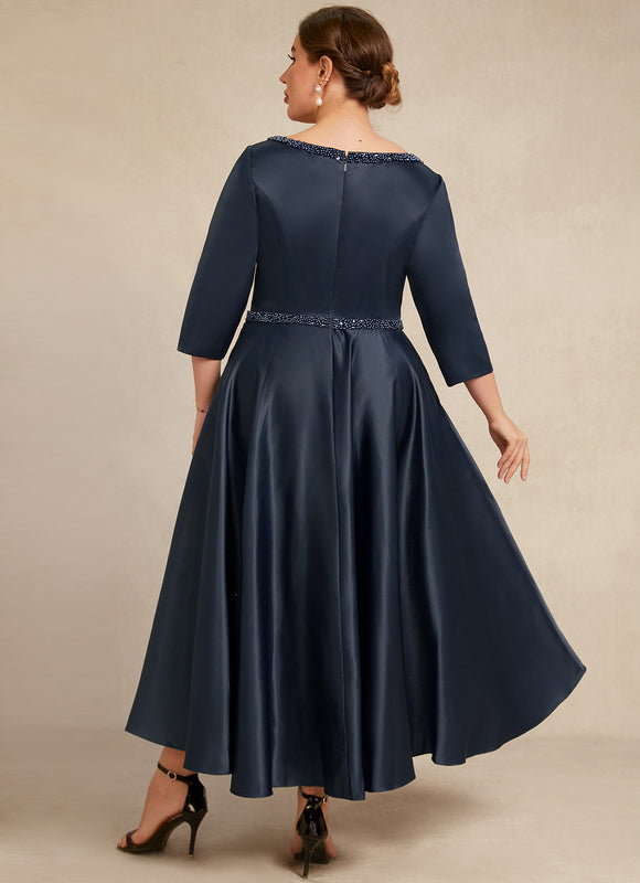 Robe Asymétrique Satin Bleu Nuit Élégante - gallery 4