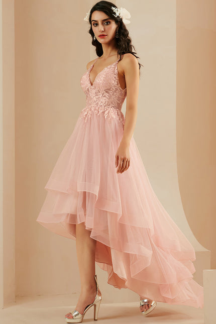 Robe Asymétrique Floue Rose Élégante