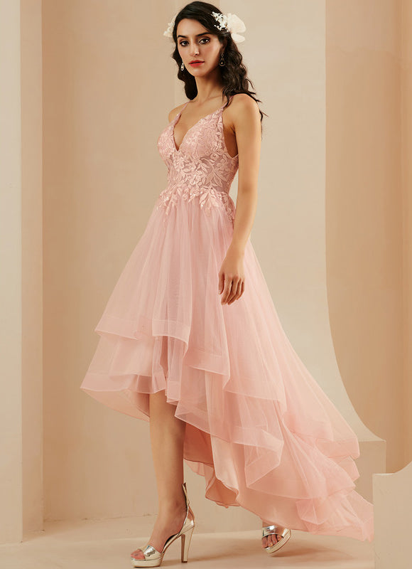 Robe Asymétrique Floue Rose Élégante