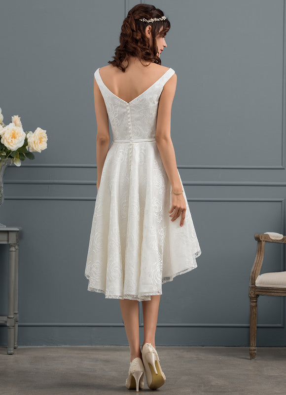 Robe Asymétrique Écrue Dentelée - gallery 4
