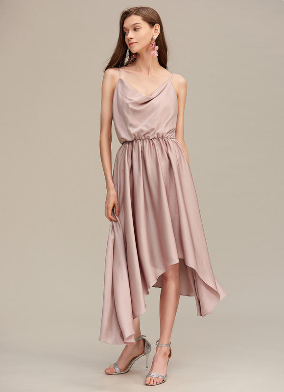 Robe Asymétrique Satin Nude - gallery 1