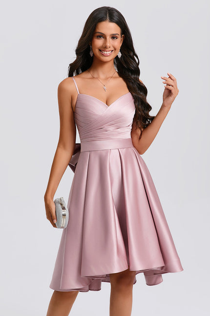 Robe Asymétrique Satin Rose Cintrée