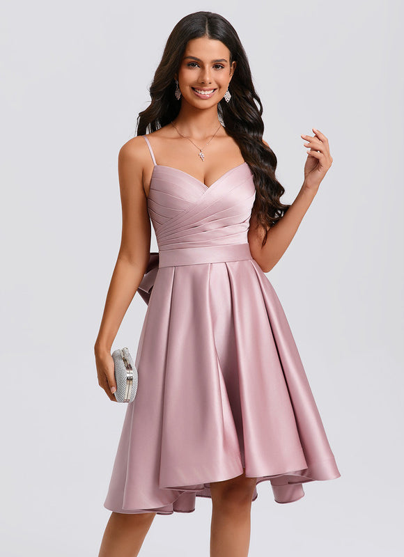 Robe Asymétrique Satin Rose Cintrée