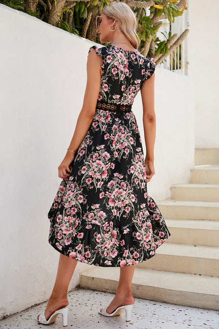 Robe Asymétrique Fleurie Noir - gallery 4